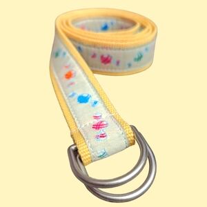 L.L. Bean D-ring Canvas Belt Yellow Drawn Candy Colorful Silver Buckle Sz M/L